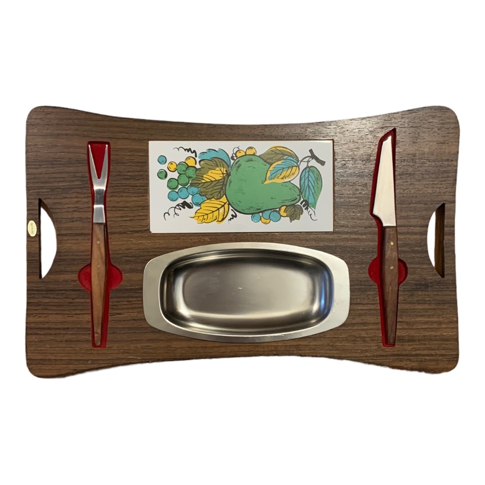 MCM Cheese Hors d’oeuvres Server Pear Green vintage